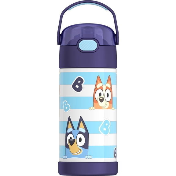 Thermos Kids Stainless Steel Vacuum Insulated Funtainer 12 oz Water Bottle with Flip up Straw, Bluey