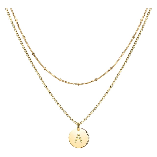 SIfdSeng Women's Fashion Heart Letter Necklace 26 Letters Circular Double Layer Neck Chain