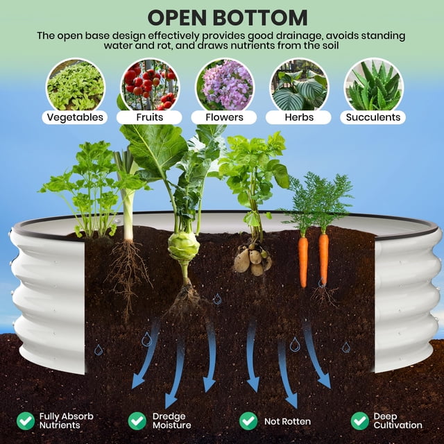 BeesClover Round Galvanized Raised Garden Bed - 2FT/3FT/4FT Sizes - Outdoor Flower & Vegetable Bed - Heavy - Duty & Open - Bottom Design