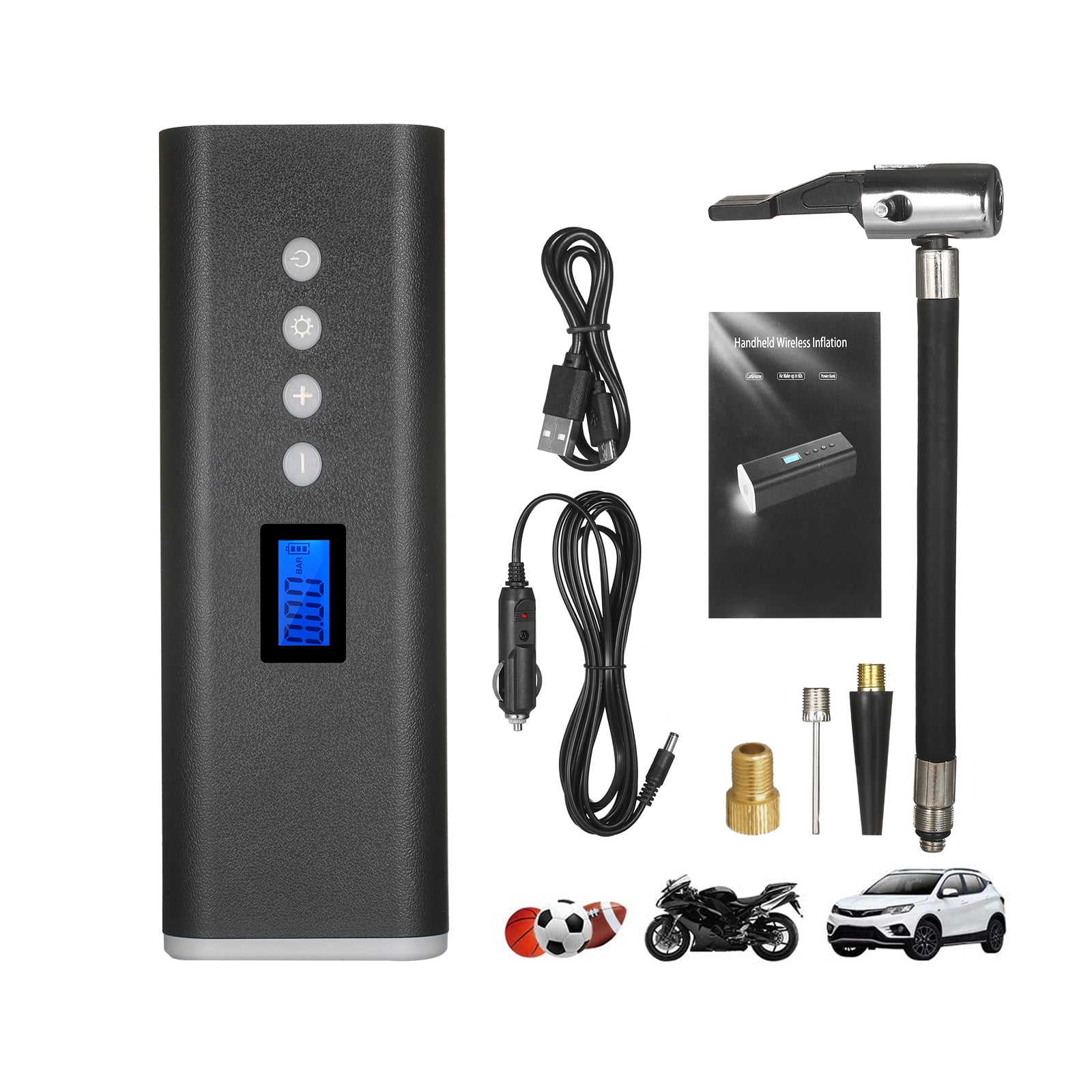 Portable Tire Inflator Air Compressor Hand Held Tire Pump 150PSI 2000mAh LCD Display with LED