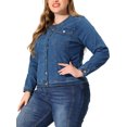 thumbnail image 4 of GRACE & GRANDEUR Veste en Jean pour Femme Grande Taille à Manches Longues Sans Col Veste en Denim, 4 of 8