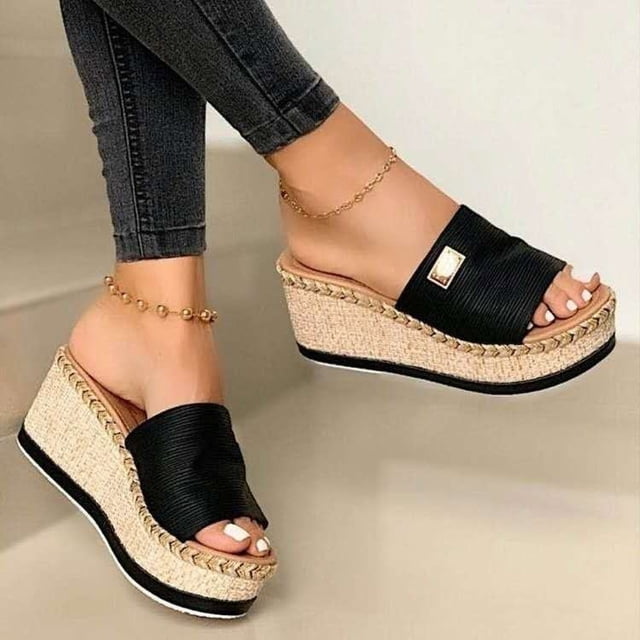 LSLJS Pantoufles d'Été de Plage pour Femmes à Nœud, Plateforme, Talons Compensés, Chaussures Grande Taille, Pantoufles pour Femmes