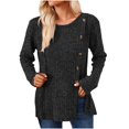 thumbnail image 2 of Birdeem Women's Solid Short Color Casual Long Sleeve New Round Neck Solid Color Panel Button Long Sleeve Loose, 2 of 12