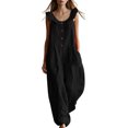 thumbnail image 1 of SZJXBUY Combinaison pour Femmes Chic Décontractée Sans Manches à Volants Col Ras du Cou Boutonnée devant Jambes Larges Combinaisons Coupe Ample Bohème Chic Salopette avec Poches Noir,P, 1 of 7