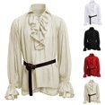 thumbnail image 4 of Lefu Retro Men Gothic Shirt Top Victorian Medieval Ruffle Pirate Puff Sleeve Bandage, 4 of 9