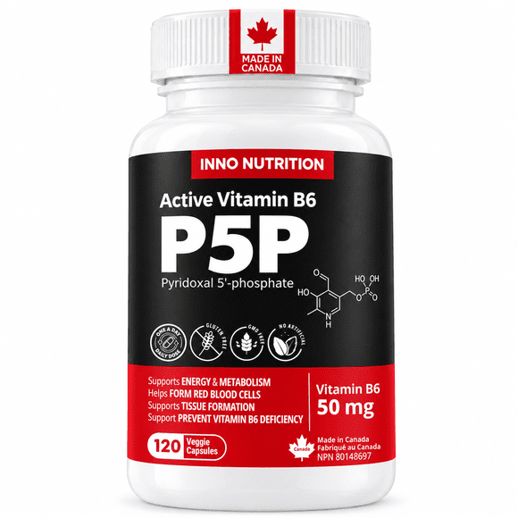 Inno Nutrition P5P Vitamin B6 50mg, 120 Veggie Capsules - Active Form Made in Canada