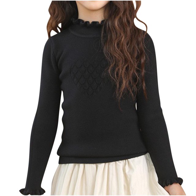 Posijego Girls Turtleneck Sweaters Ribbed Knit Long Sleeve Sweater T-Shirts Winter Slim Basic Tee Tops for Little Girls