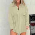 thumbnail image 3 of Mrat Combinaison Chemise Grande Taille pour Femmes Col en V Été Décontractée à Boutons Manches Longues Barboteuses Shorts Robe Combinaisons pour Femmes P-89 Vert Armée 5TG, 3 of 8
