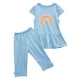 thumbnail image 2 of Chemises pour Filles, Ensemble Deux Pièces Été Col Rond Petit Imprimé Manches Courtes Manches Volantes Taille Élastique Pantalon Court, 2 of 5