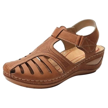 Soft Artificial Leather Closed Toe Vintage Anti-Slip Sandals for Women High-quality
