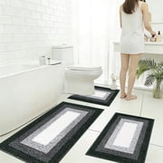 Kmonabie Microfiber Bathroom Rug Set 3 Piece, Soft Absorbent Non slide Bath Mats with U Shaped Contours, Machine Washable Velvet Fleece Mat for Toilet Tub Shower