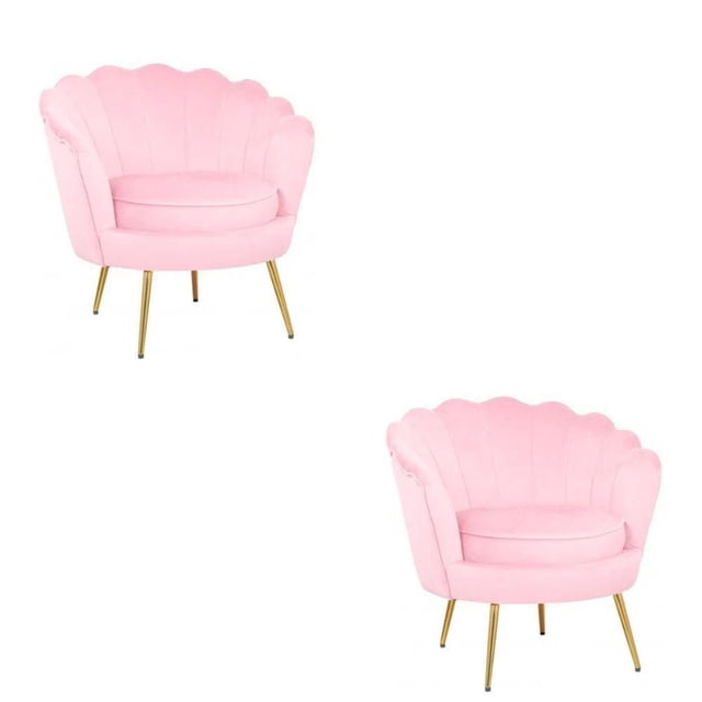Heavenly Collection Ensemble de 2 Fauteuils d'Appoint Gris avec Dossier en Forme de Coquille Festonnée, Dotés de Capitonnage à Canaux, Coussin de Siège Rond en Mousse de Soutien, Rembourrage en Velours Gris et Pattes en Métal Doré Brillant, Fauteuils d'Appoint Modernes et Luxueux en Forme de Tonneau, Convenant aux Sièges de Salon et à un Usage Occasionnel.