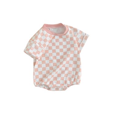 Sylvamorning Baby Girls Boys Short Sleeve Romper 3M 6M 12M 18M Checkerboard Print Crew Neck Jumpsuit Newborn Infant Casual Daily Bodysuit Summer Clothes