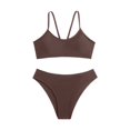 thumbnail image 1 of Womens Swimsuits Summer Beach Solid Color Backless Bikini Split Set Coffee Women's Swimwear L, 1 of 7