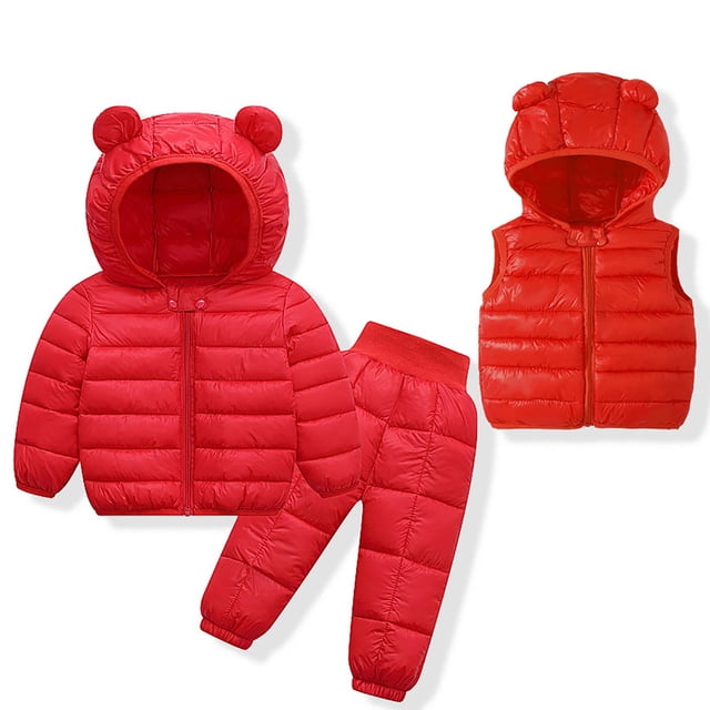 RXIRUCGD Boys' And Girls' Winter Lightweight Jacket Set( Red, Size:3-4 Years )