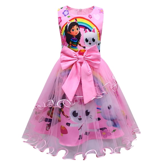 Girl‘s Sleeveless Dress Cute Casual Dress Girl‘s Creative Cartoon Dress Girl‘s Gabby‘s Dollhouse Girl‘s Mesh Cartoon Dress LS