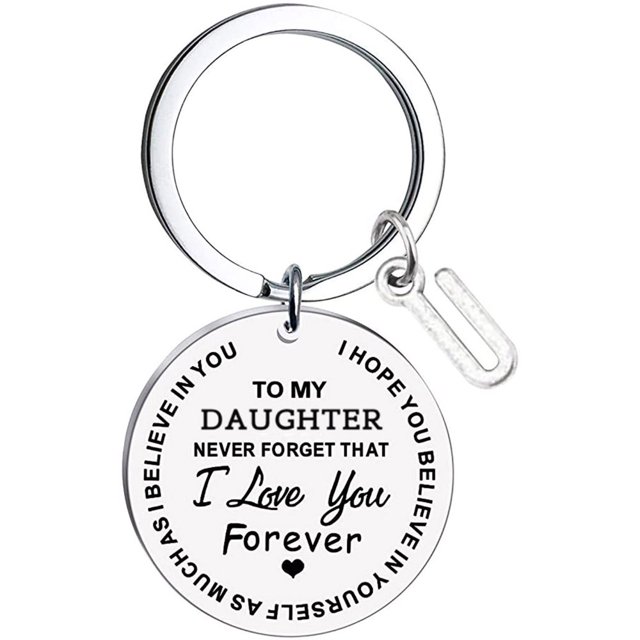 CHUANK Clearance To My Daughter Message Keychain Stainless Steel Initial Last Name 26 Letter Family Inspirational Keychain Gift