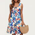 thumbnail image 1 of Ovzne Robes pour Femmes Robe de Plage Femmes Décontractée Grande Taille Sans Manches Col Rond Imprimé Robe Courte Robe d'Été Imprimée Liquidation, 1 of 5