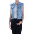 thumbnail image 1 of Womens Distressed Denim Button Up Sleeveless Crop Vest, Blue, Small, 1 of 5