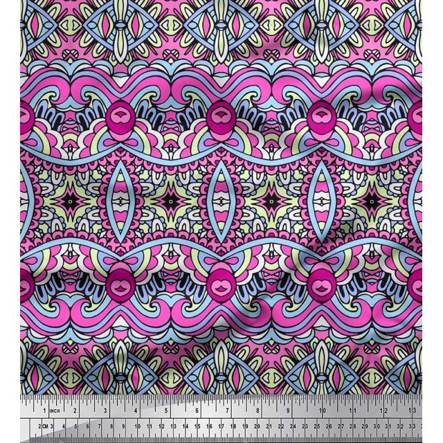 Soimoi Modal Satin Fabric Geometric & Paisley Decorative Print Fabric by Yard 42 Inch Wide