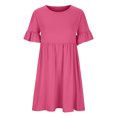 thumbnail image 4 of mtvxesu Robe d'Été, Robe pour Femme Printemps/été de Style Européen et Américain, Tenue de Bureau Décontractée, Couleur Unie, Manches à Volants, Col Rond, Robe à Manches Courtes, Col Rond, Longueur Genou, 4 of 5