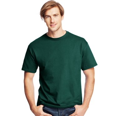 Hanes Mens ComfortSoft 4-Pack Crewneck T-Shirts, L, Deep Forest