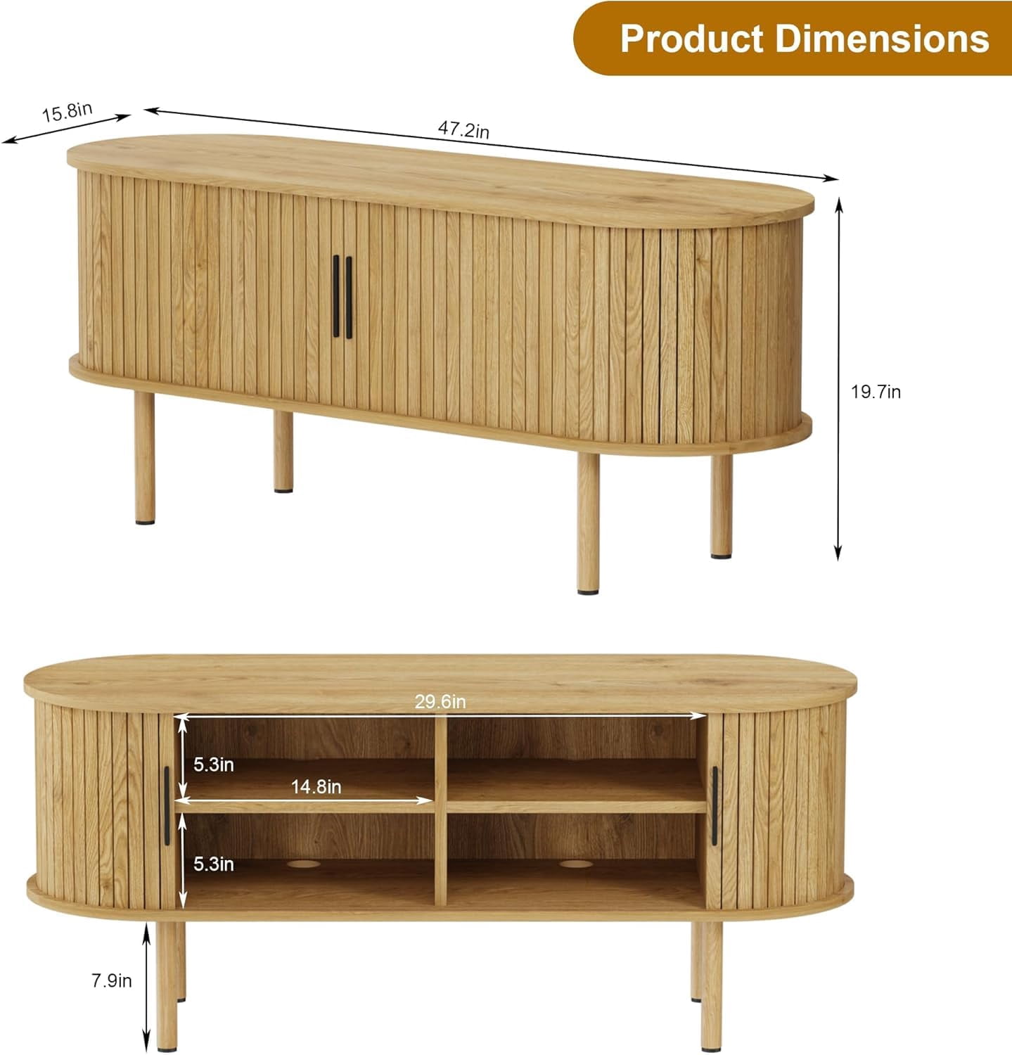 AKDSteel 47.2" Tv Cabinet With Storage And Sliding Doors, Wood Media Console Table For Tvs Up To 80 Inches, Modern Entertainment Center For Living Room, Bedroom, Or Hallway