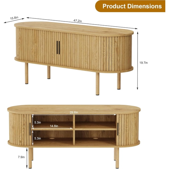 AKDSteel 47.2" Tv Cabinet With Storage And Sliding Doors, Wood Media Console Table For Tvs Up To 80 Inches, Modern Entertainment Center For Living Room, Bedroom, Or Hallway
