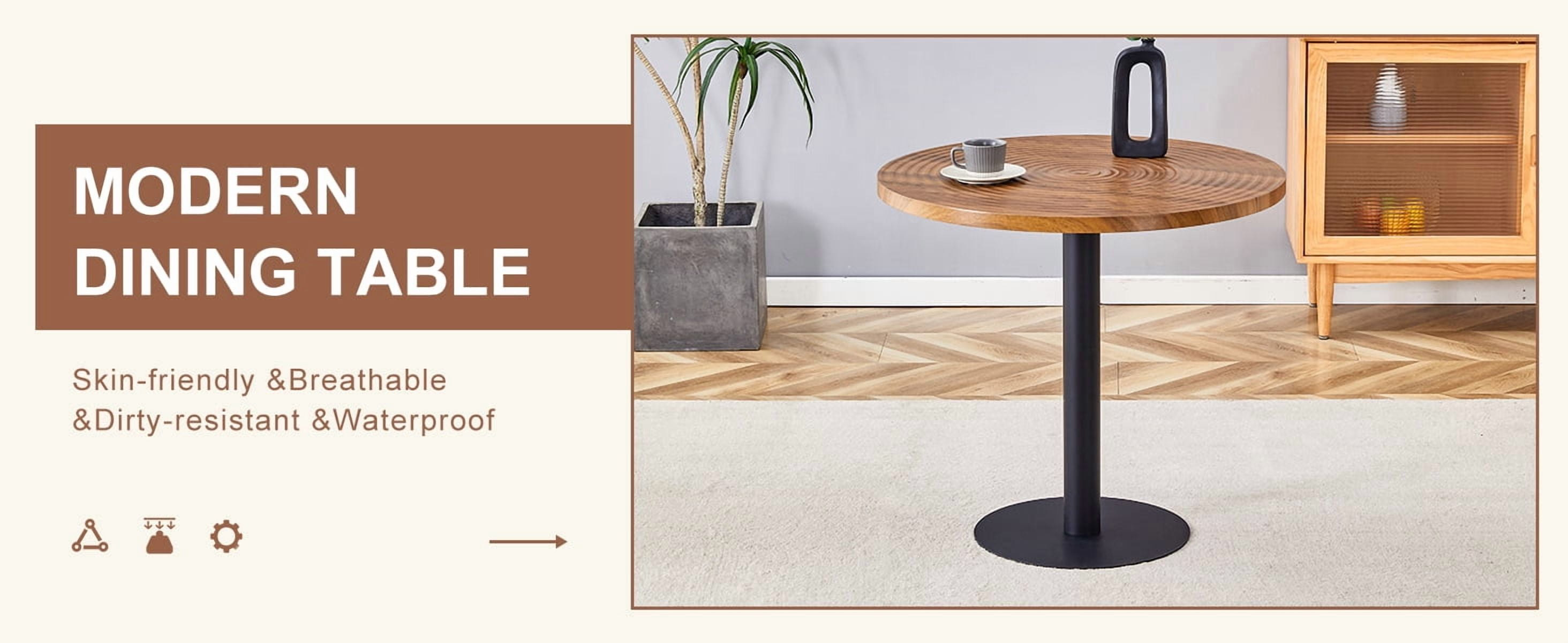 Table de salle à manger ronde Noble House 80 cm, grain de bois foncé avec texture annulaire, noir, bois