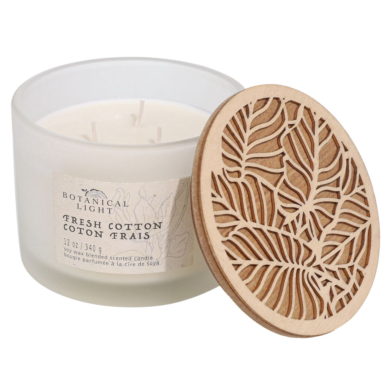 Botanical Light 16.4OZ Fresh cotton Soy Wax Blended Scented Candle,3 wick
