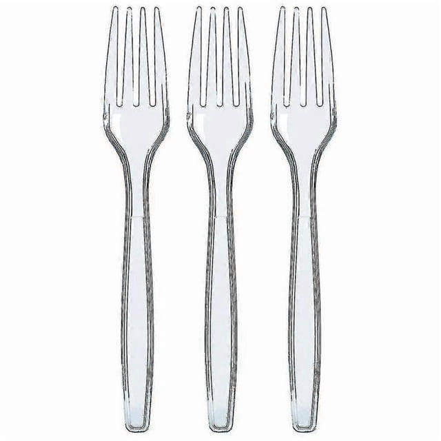 100 Pcs Clear Plastic Forks Strong Heavy Duty Reusable