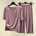 thumbnail image 2 of Yuyuzo Ensembles de Pyjama 2 Pcs pour Femmes T-Shirts à Manches Courtes à Col Ras du Cou Pantalons Amples Confortables Ensembles de Pyjamas à Volants Vêtements de Nuit, 2 of 3