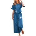 thumbnail image 1 of Kcodviy Ensembles en Lin pour Femmes Tailleurs Pantalons pour Femmes Chic Grande Taille2 Pcs Tailleurs Pantalons en Coton pour Dames Grande Taille Blouse Imprimée à Manches Courtes Pantalon Court Ample Deux Pièces Chic Combinaison Tailleur Tailleurs Pantalons, 1 of 5