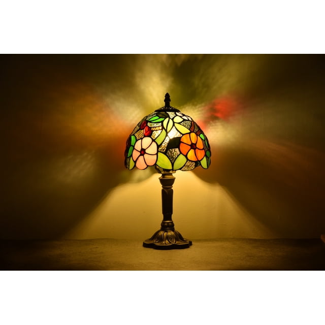 Tiffany Style Table Lamp Bedside Desk LED Lamp Bedroom Stained-Glass 14.5'' Height Bronze Multi-color