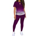 thumbnail image 1 of MAWCLOS Women Jogger Set Short Sleeve Sweatsuits Gradient Two Piece Outfit Boho Running Crew Neck Lounge Sets Purple 2XL, 1 of 4