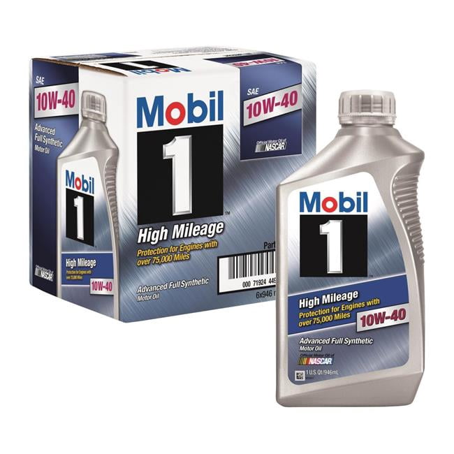 Mobil 1 103536 10W-40 High Mileage Oil Bottles, 1 qt. - Case