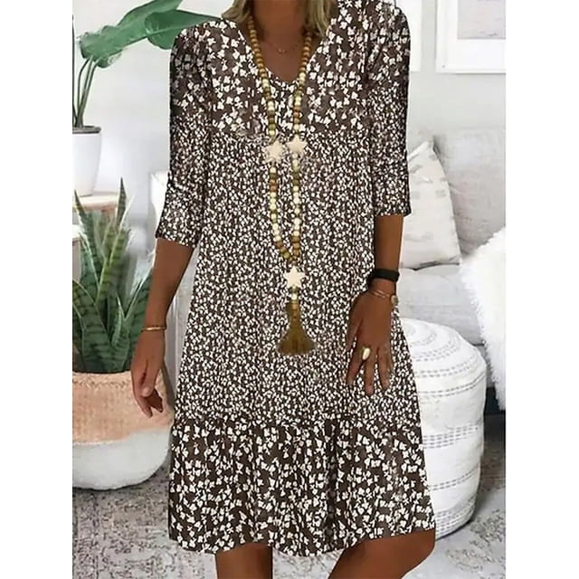 2024 Robe Tendance Grande Taille pour Femmes Été Imprimé Manches Courtes Ample Décontractée Robes Femme Élégante Mode Plage Vêtements pour Dames