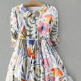 thumbnail image 4 of Pisexur Robes d'Été pour Femmes Mode Bohème à Imprimé Floral Robe Maxi Tunique Décontractée Taille Élastique Robe Soleil Col Rabattu Boutonnée Longue Robe Manches 3/4 Col en V Fluide Coton Lin Robe de Plage, 4 of 4
