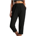 thumbnail image 2 of LSLJS Women Casual Solid Color Pockets Elastic Waist Comfortable Straight Calf-Length Pants, 2 of 7