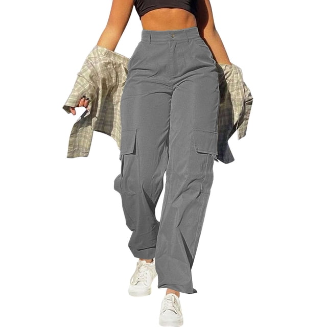Timegard Pantalon Cargo pour Femmes Taille Haute Jambe Droite Actif Randonnée Pantalon d'Extérieur Automne Couleur Unie