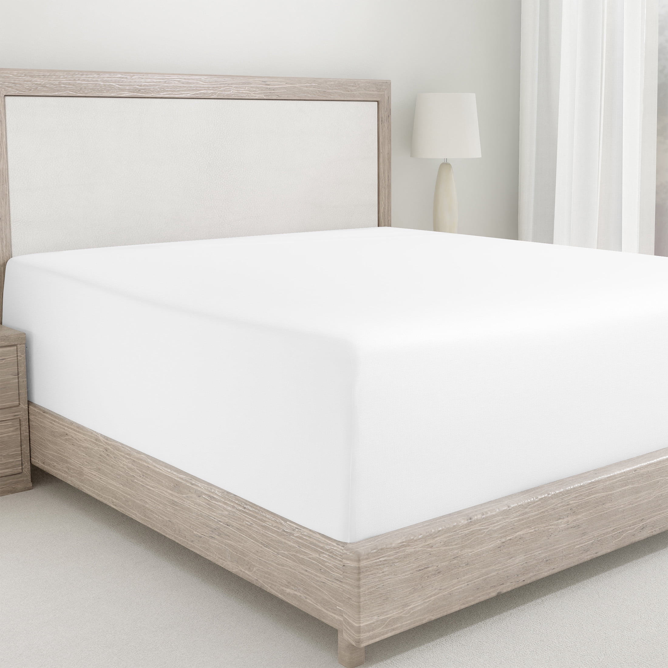 California Design Den Twin Xl Fitted Sheet Only, Softest 400 Thread Count 100% Cotton Sateen, Deep Pocket, All-Around Elastic, Side Indicators - Bright White
