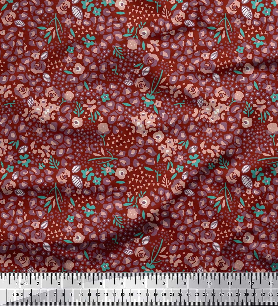 Soimoi Red Rayon Fabric Floral & Leopard Animal Skin Print Fabric by Yard 56 Inch Wide