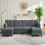 ZAFLY U Shaped Sectional Sofa, 6-Seats Modular Sectionals with Removable Ottoman, Corduroy Couches and Sofas for Living Room, Dark Gray