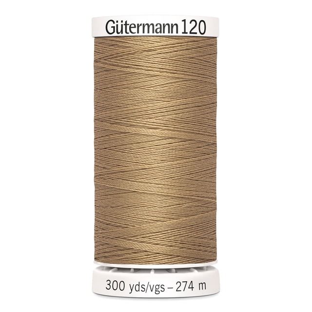 Gutermann Sew-All Thread 120 Bobine en beige, Fil à Coudre Tout Usage 100 % polyester avec 300 yards (274 Mètres) de Longueur, Conçu pour la Couture à la machine et à la Main sur Tissus Tissés, Tricotés et Synthétiques, Idéal pour les Vêtements, la Déco Maison et les Réparations.