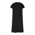 thumbnail image 4 of UPPADA Robe d'Été pour Femme Grande Taille en Coton et Lin, Robe Maxi Fluide à Manches Courtes, Robe Décontractée Style Sundress à Col en V, Taille Portefeuille, Robes Fluides de Plage, Robe Mini à Fleurs Noire, G, 4 of 6