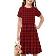 thumbnail image 1 of Liquidation d'Économies d'Été Iumwxz Robe Décontractée Trapèze Robe Tunique pour Adolescentes Robe Col Rond Imprimé à Carreaux Manches Courtes Robes pour Filles Coupe Ample Robe pour les Vacances 4-14a, 1 of 7