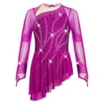 thumbnail image 3 of RUNQHUI Robe de Patinage Artistique à Manches Longues pour Filles, Scintillante, Dos Nu, Danse Lyrique Moderne, Rose Vif, 10, 3 of 5