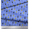thumbnail image 2 of Soimoi Blue Georgette Viscose Fabric Cactus Leaves Printed Fabric 1 Yard 44 Inch Wide, 2 of 3