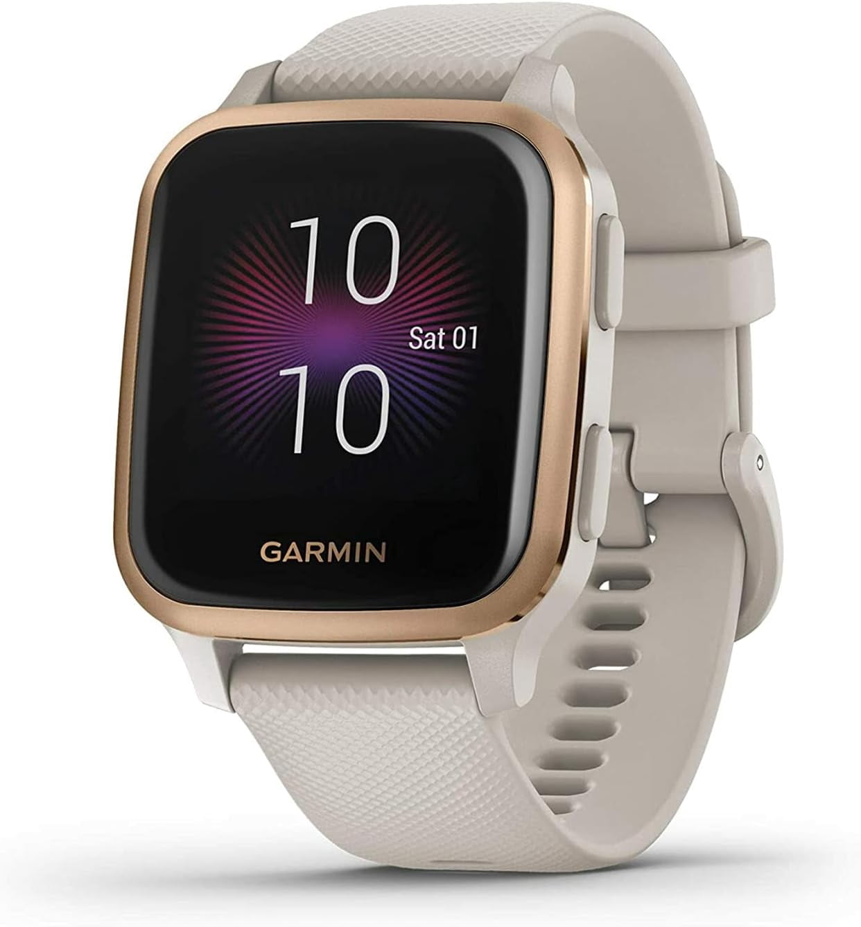 Refurbished (Good) Garmin Venu SQ Smartwatch with Heart Rate Monitor, Large - Light Gold Aluminum Bezel with White Case