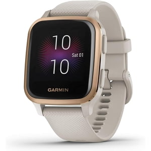 Rénové (bon) Garmin Venu SQ Smartwatch avec moniteur de fréquence cardiaque, grande - Lunette en aluminium clair or avec boîtier blanc